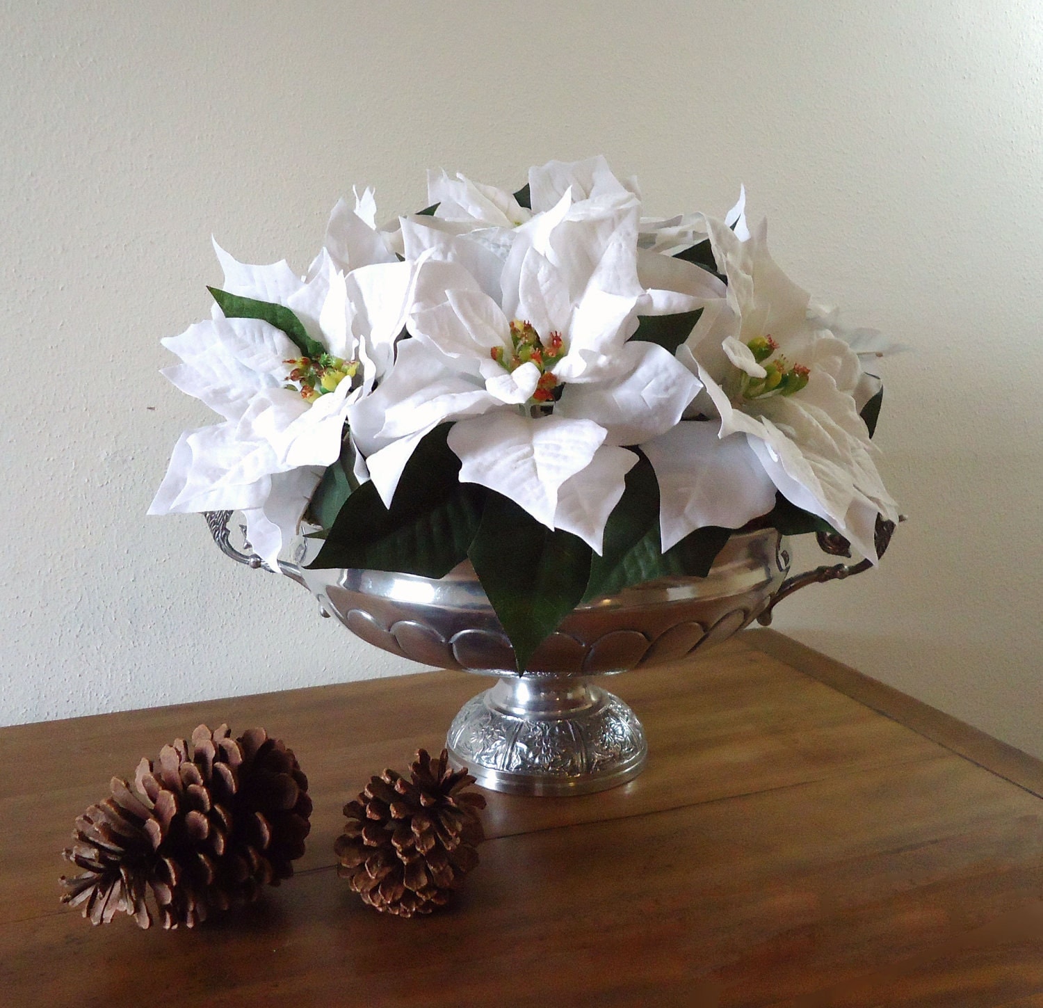 Christmas Centerpiece White Poinsettias in by AprilHilerDesigns