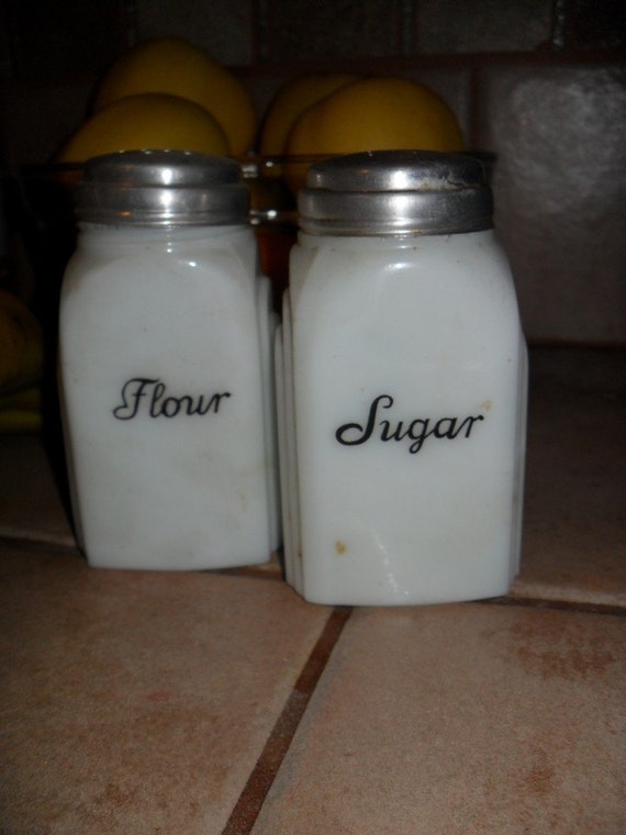 Vintage Milk Glass Flour and Sugar Shakers