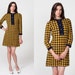 Vintage 60s Buffalo Plaid Flannel Yellow Tuxedo Button Mini Dress M L