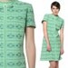 1960s Mod Dress Aztec Geometric Print Bow Neck 60s Mini Bright Lime Green Blue Twiggy Sixties Vintage Scooter Shift Dress Large L