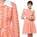 70s Babydoll Dress Argyle 60s Mini 1970s Dolly Pink Orange Mod Collar Button Up High Waist Vintage Long Sleeve Dress Small Medium S M