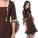 1970s Prairie Dress Hippie Mini Brown Ruffle Eyelet Trim Sleeve 70s Calico Renaissance Cotton Vintage Boho Festival MiniDress Small S