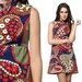 Hippie Paisley Dress 60s Mod Mini 70s Babydoll Red Navy Blue Green Print 1970s Empire Go Go Psychedelic Vintage Sleeveless Minidress Small S