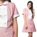 60s Waitress Dress Diner Uniform Pink White Mod Mini Bib 1960s Peter Pan Collar Nurse Retro Shift 70s Vintage Short Sleeve Dress Large L