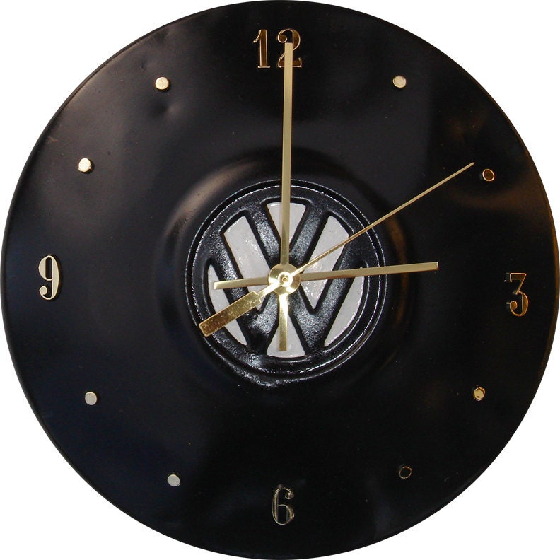 VW Hubcap Clock Black with numbering a1221 hub cap
