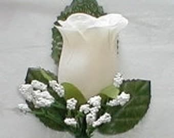IVORY Silk Rose Boutonniere/Boutineers - Wedding -