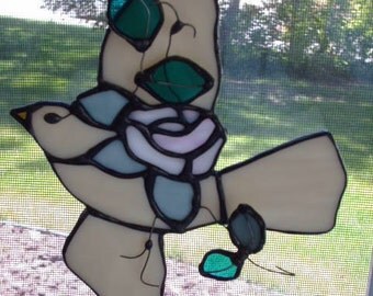 Stained Glass Ivory Dove Hanging