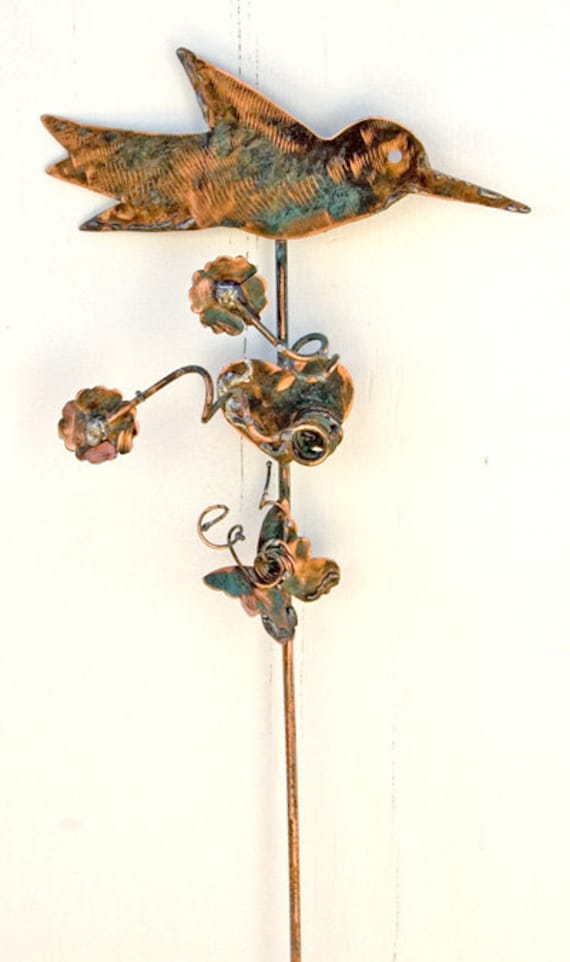 Hummingbird Garden Stake Copper Metal Outdoor by GardenCopperArt