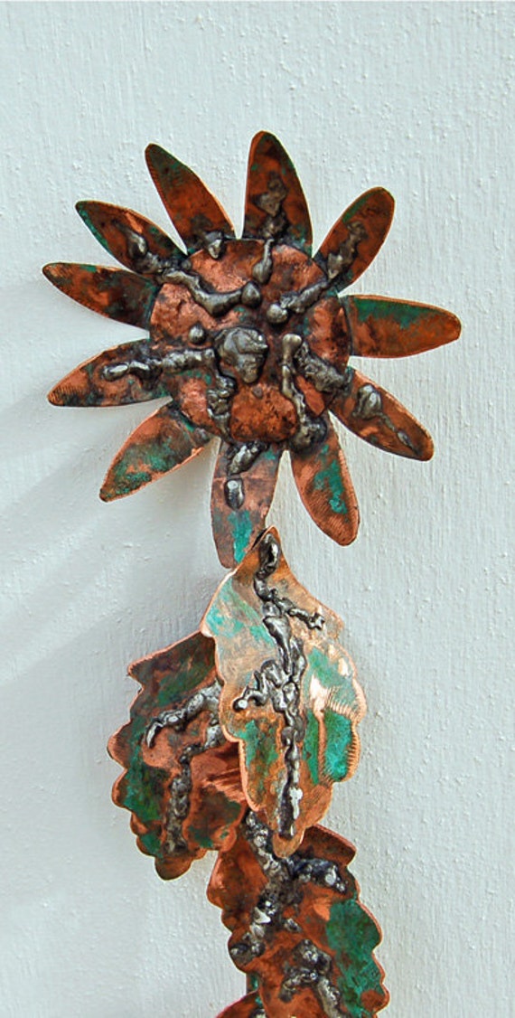 Sunflower Copper Metal Yard Art Plant Stake Lawn Ornament