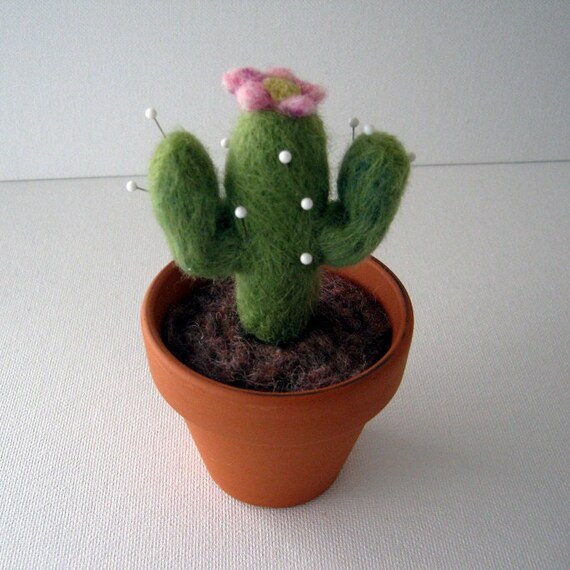 Needle Felted Cactus in Ceramic Pot handmade