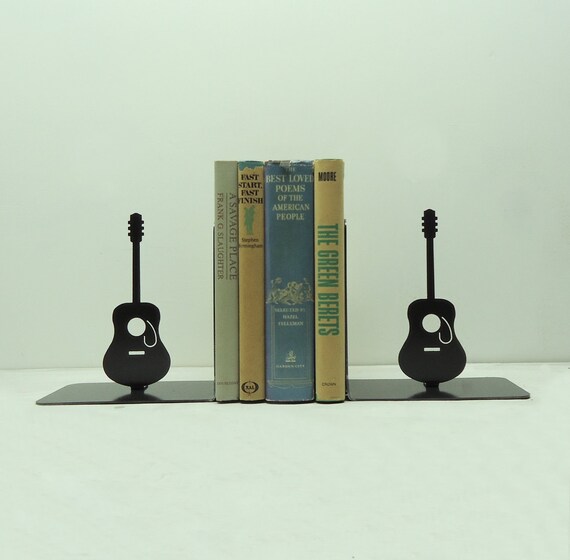 Acoustic Guitar Metal Art Bookends FREE USA by KnobCreekMetalArts