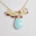 Blue Peruvian Opal 14k Gold Filled Necklace with Keishi Pearl and Multi Color Tourmaline Cluster