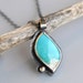 Genuine Turquoise Cabochon Necklace Sterling Silver - One Leaf Knows Fall - Sleeping Beauty - Soldered Bezel - Metalwork - Oxidized