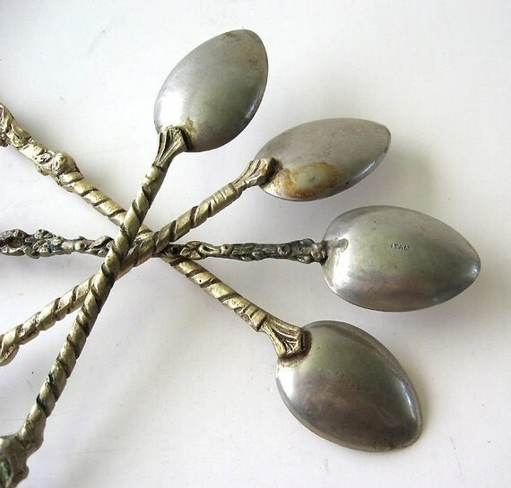 Four Long Spoons Vintage Italy Figural Brass by TheVintaquarian