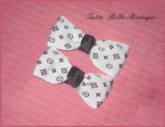 White and Gray Louis Vuitton Inspired Bow Tie Hair Clips Set
