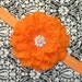 Orange Flower Headband - Peony Flower w Rhinestone and Pearl Center - Stretchy Headband - Newborn Headband Toddler Headband Baby Headband