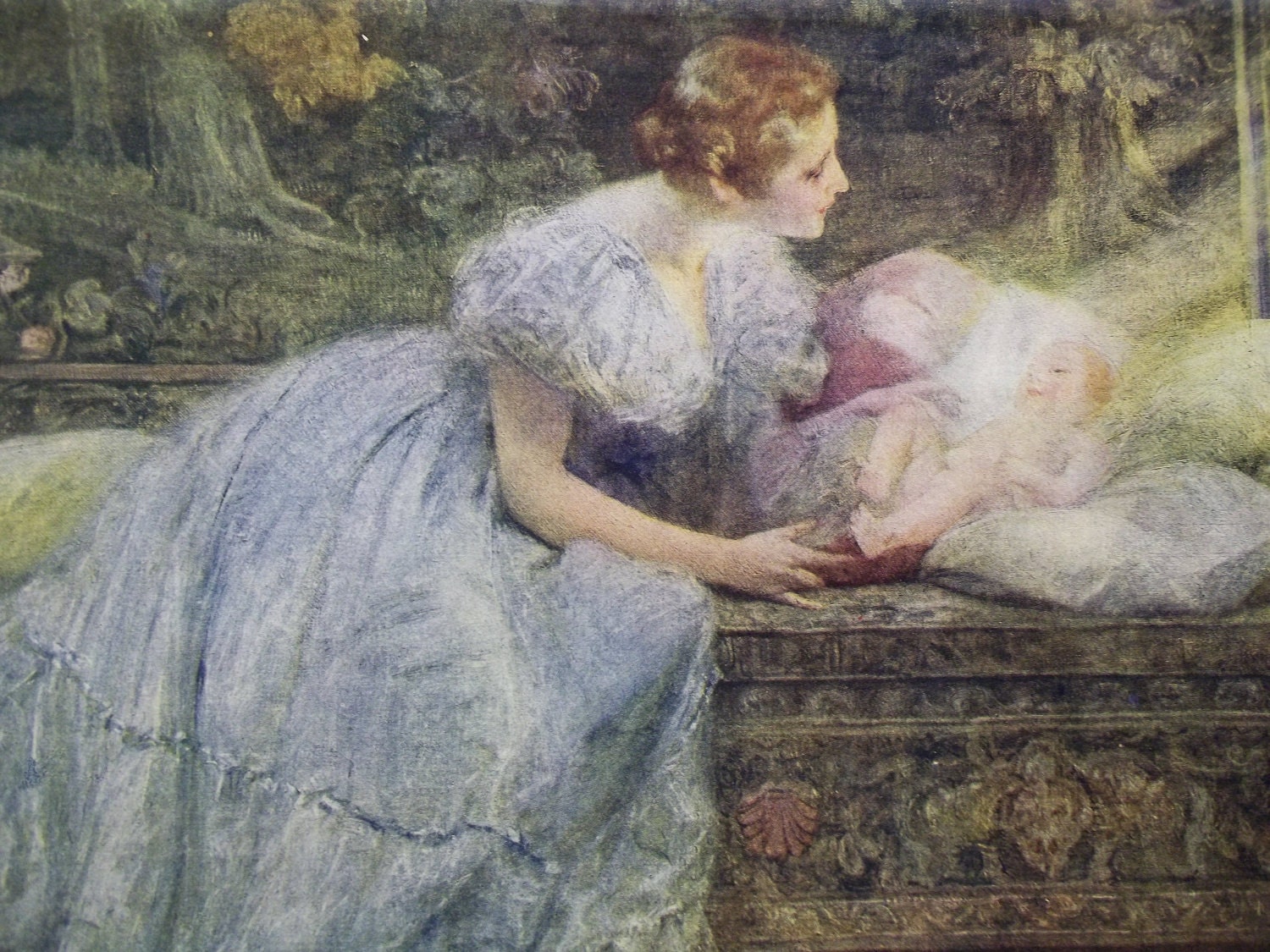 Mother in Lovely Blue Gown with New Baby by debsatticfinds