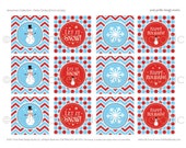 SNOWMAN PARTY - Printable Party Circles - Blue, Aqua, Red, Snowflake, Chevron, Polka Dots - DIY Let it Snow Collection Il_170x135