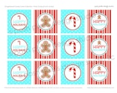 GINGERBREAD MAN - Printable Holiday Party Circles - 2 inch - Red and Aqua - DIY Gingerbread Candy Cane Collection Il_170x135
