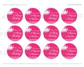 MISTLETOE CHANDELIER - Printable Holiday Party Circles - 2 inch - Hot Pink and Chevron - Mistletoe Chandelier Collection Il_170x135