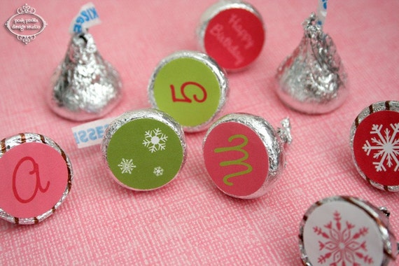 SNOWFLAKE BIRTHDAY - Printable Candy Stickers - Pink and Green - Kiss Sticker - DIY Snowflake Collection - by Make Life Cute Il_570xn