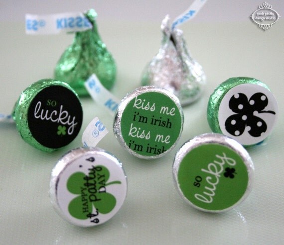 ST. PATRICK'S Day - Candy Stickers - Green, Black and Polka Dot - Kiss Stickers - DIY So Lucky Collection - by Make Life Cute Il_570xn