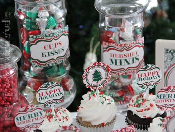 CHRISTMAS PARTY Pack - Holiday - Green, Red and Damask - DIY Classic Christmas Collection - by Make Life Cute Il_570xn