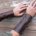 Distressed Steampunk Brown Leather Gauntlets or Bracers with Antiqued Brass Hardware
