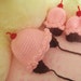 crochet cupcake hat and mittens (thumbless) strawberry pink SALE. many sizes.