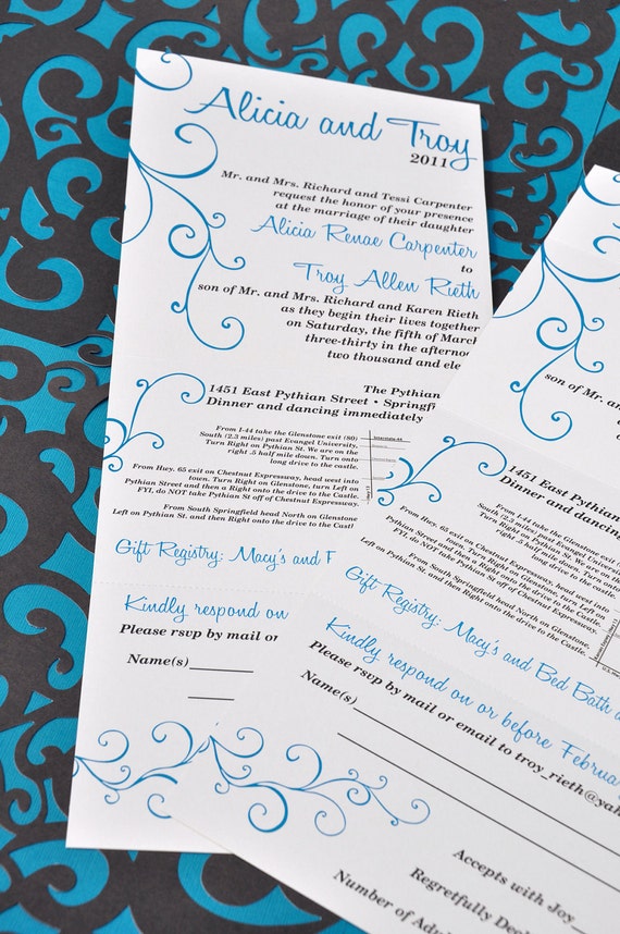 100 Teal Swirl Seal and Send Invitations. by MaximCreativeInvites