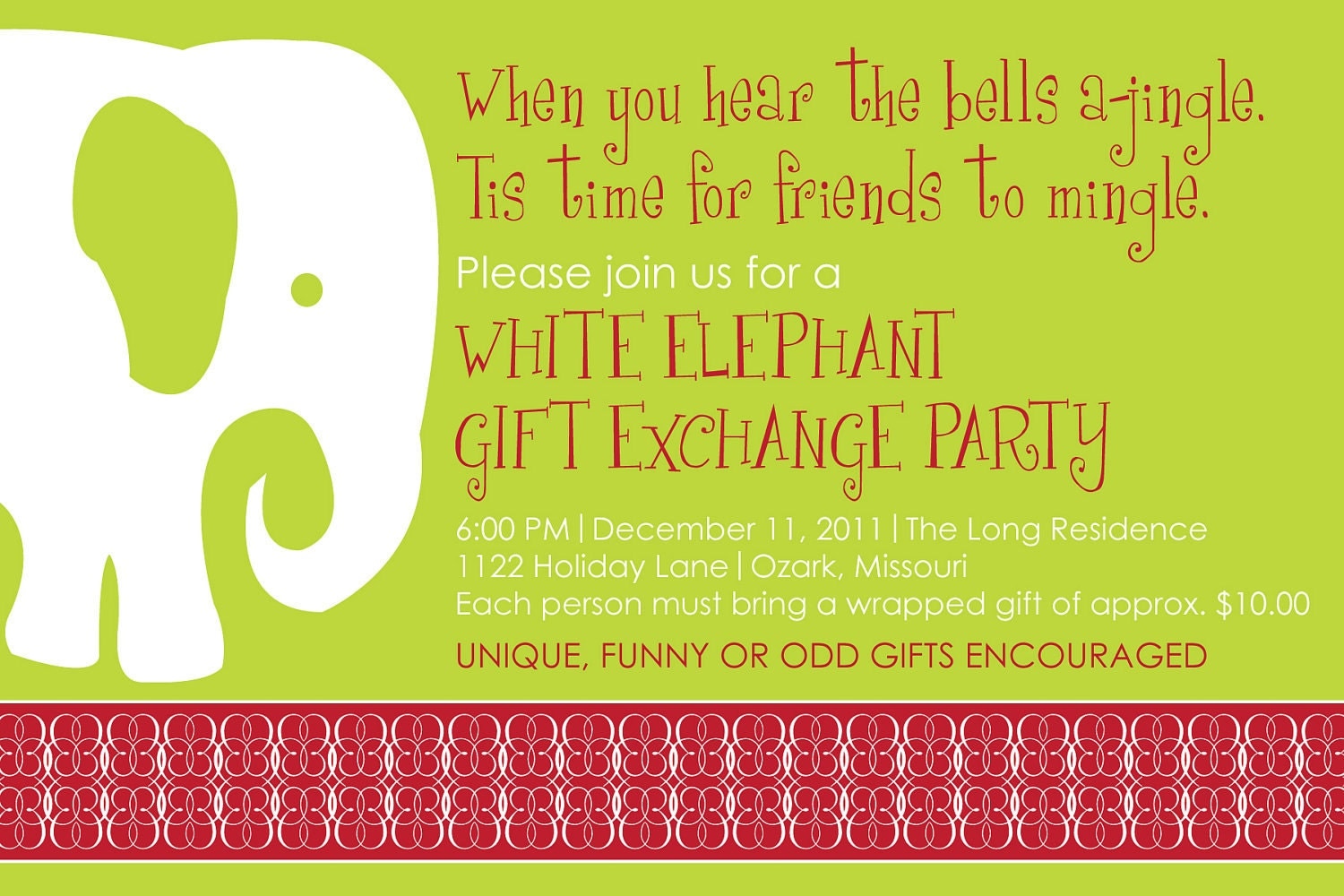 DIY Printable Christmas Party Invitation White Elephant