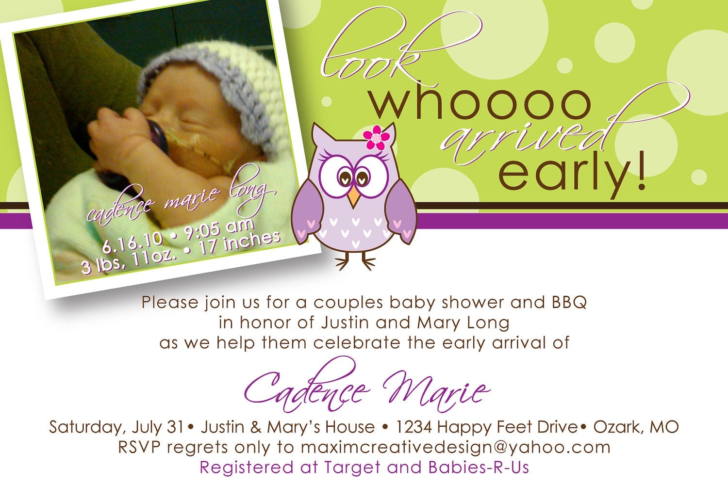 gift baby shower list ideas for Printable DIY Birth Announcement Owl MaximCreativeInvites by