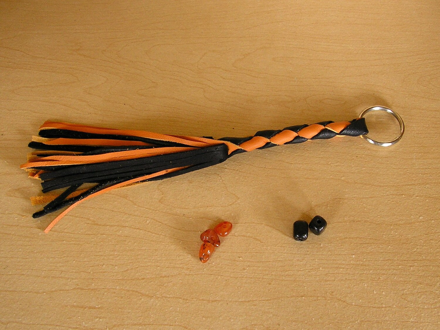 Whip Keychain 10 four braid leather Whip with fringe in