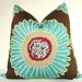 Pillow Cover - Decorative Pillow - Sofa Pillow - Throw Pillow - Toss Pillow - Chrysanthemum - 20x20 in - Aqua - Chartreuse - Brown