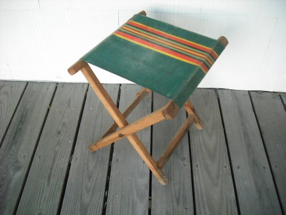 Vintage Camping Stool Seat Canvas Folding Wood   Il 570xN.351350187 