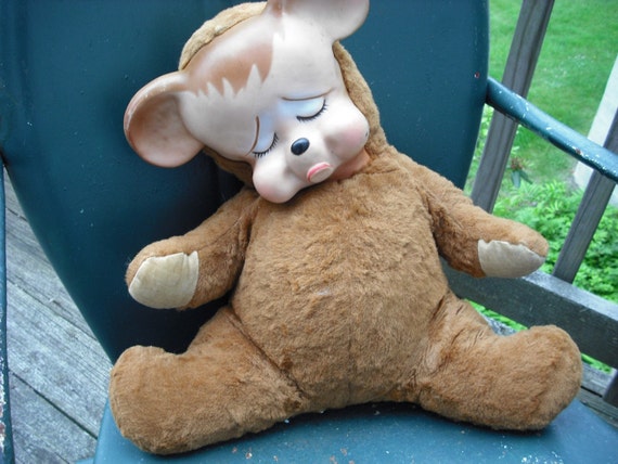 1950s/1960s Sad Pouty Stuffed Bear with Vinyl Face