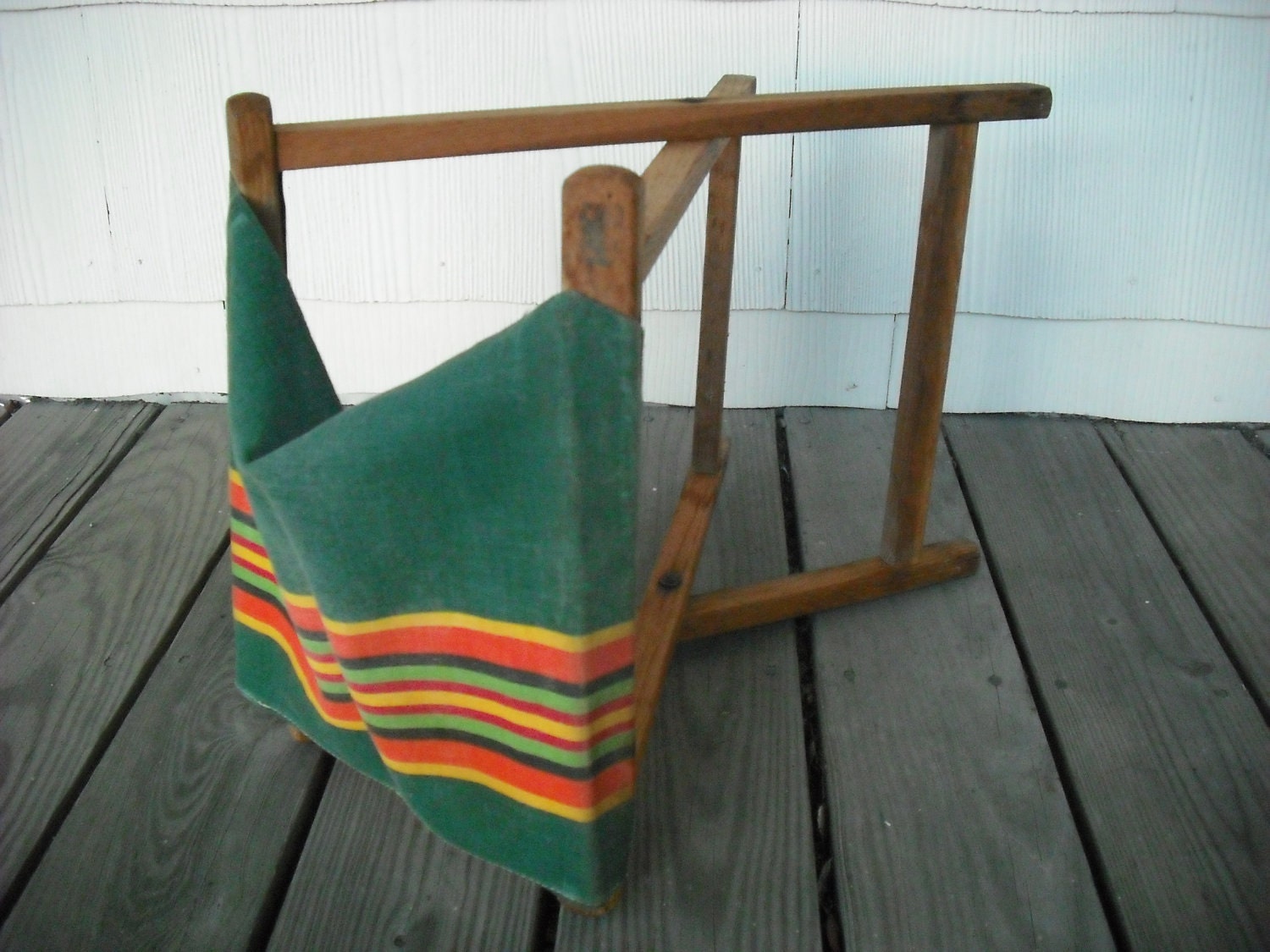 Vintage Camping Stool Seat Canvas Folding Wood by accentonvintage