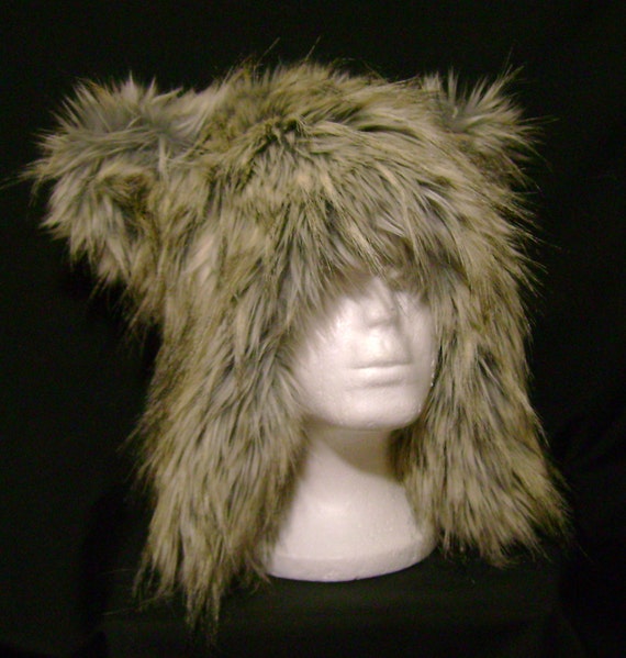 Sliver Wolf Faux Fur Hat by LudicThreads on Etsy