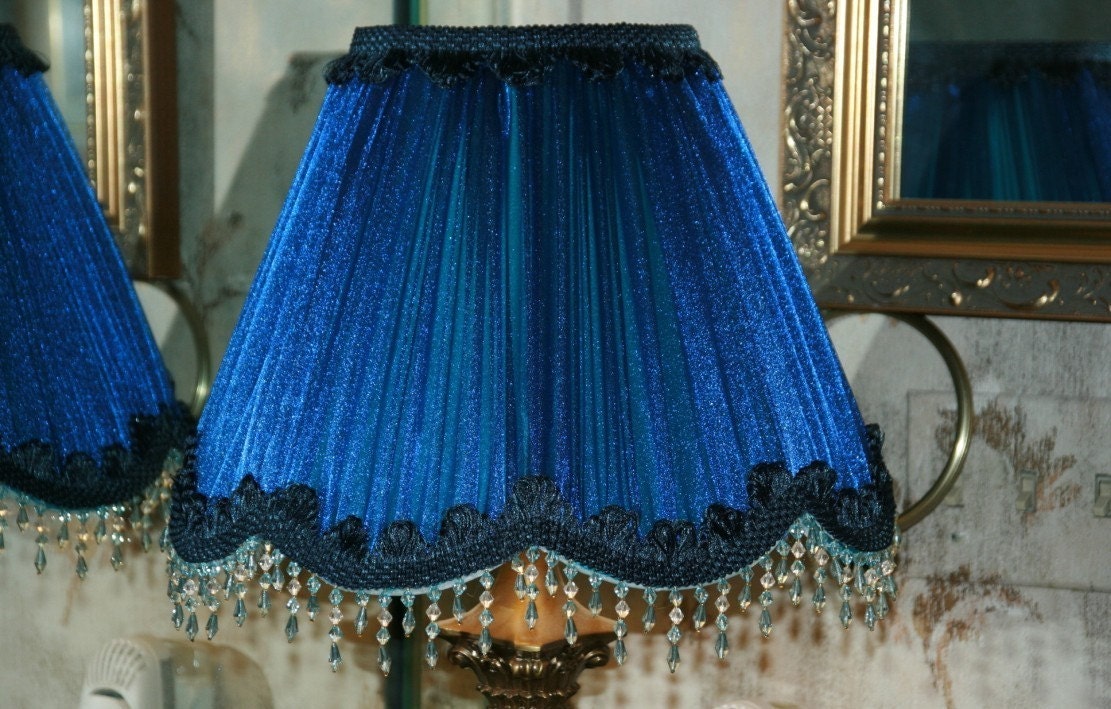 LAMP SHADE Royal Sparkle Blue with Turquoise Satin Underlay