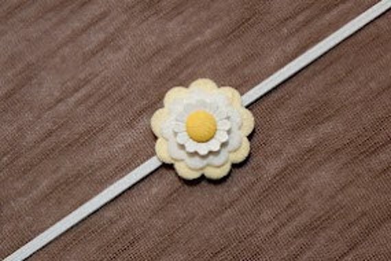 Baby Headband with Yellow and White Felt and Fabric Flower