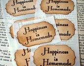 Happiness is Homemade- Adhesive Stickers-Seals-SET of 12