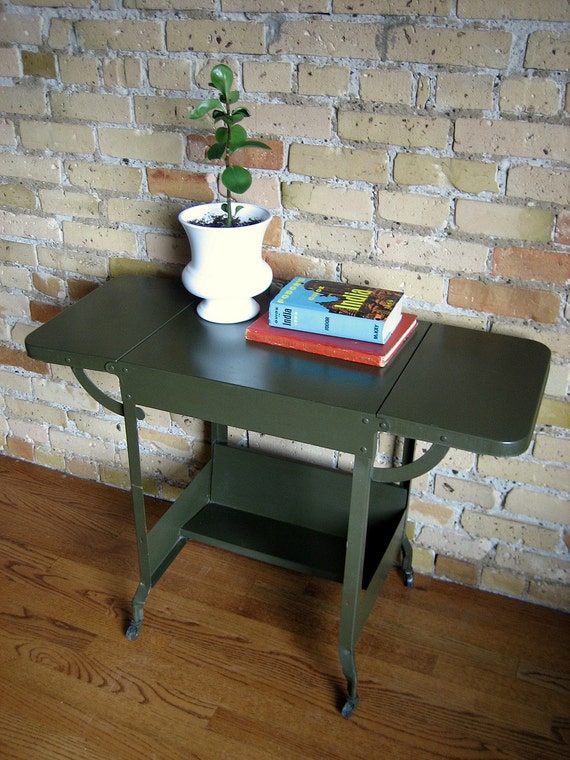Vintage Army Green Metal Typewriter Desk