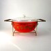 Pyrex Golden Leaf Lidded Casserole with Warming Cradle 60s Like New