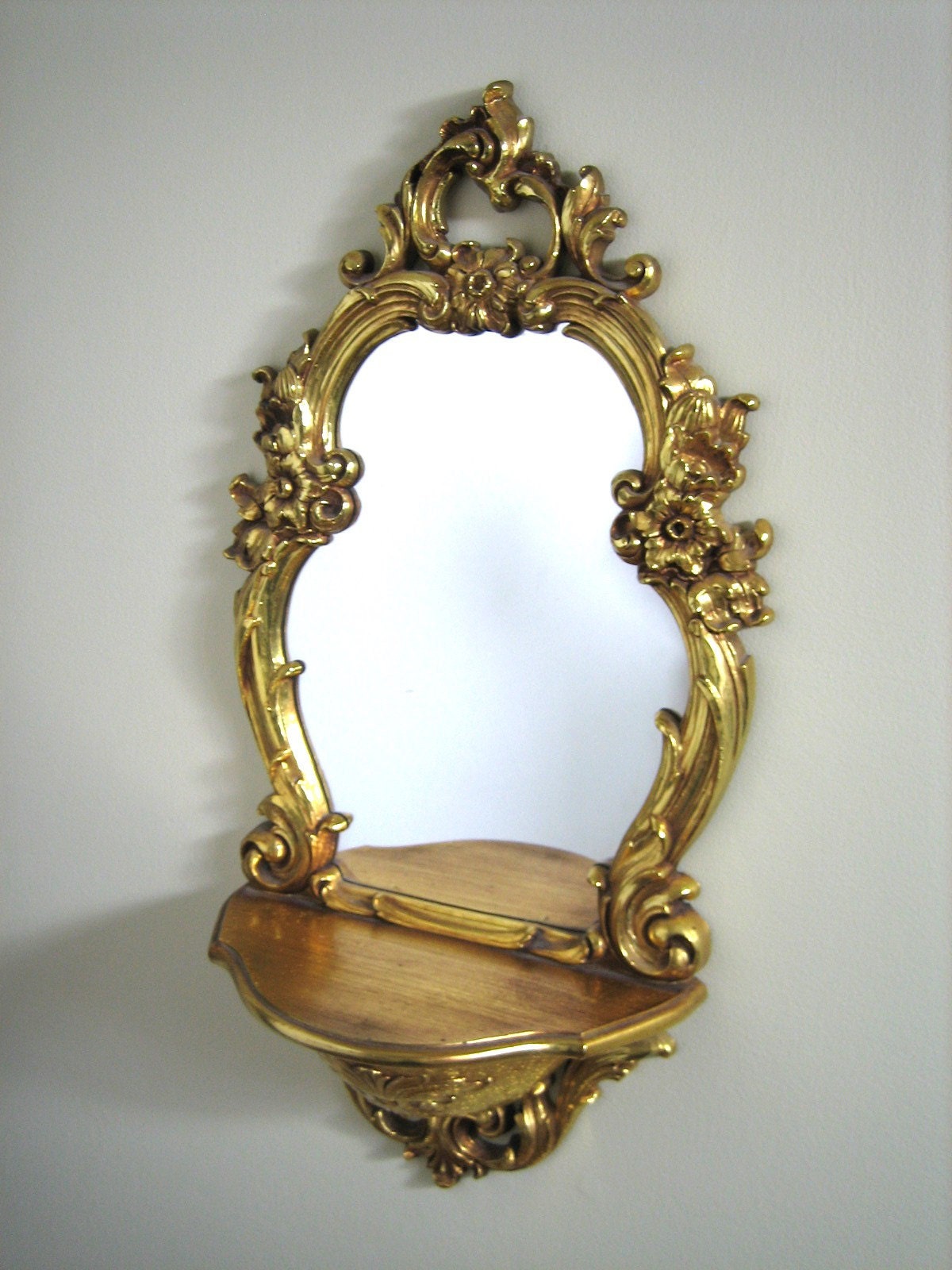 Ornate Gold Syroco Mirror with Demi Shelf 60s