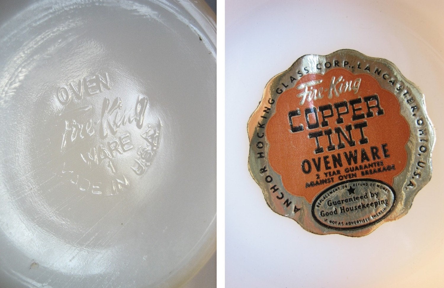 Fire King Copper Tint Ovenware Bowls with Handles Set of 4