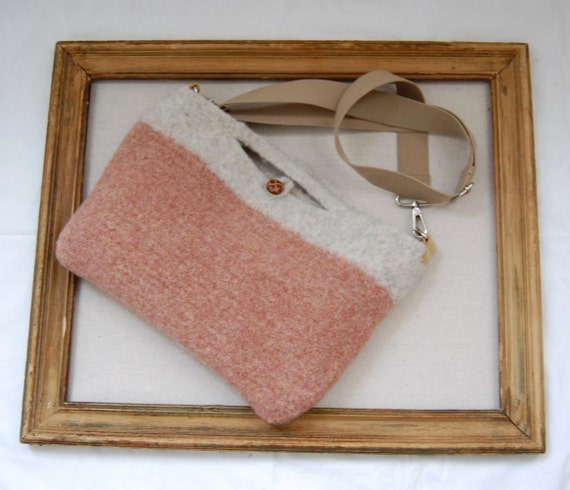 Felted Wool Large Cross Body Bag - Rose Tweed and Oatmeal - Laptop ...
