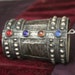 Tribal silver cuff bracelet -- old Kuchi jewelry - red and blue glass stones -- pin closure -- heavy patina FREE SHIPPING SALE