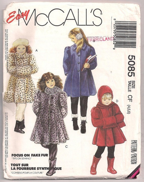 scarf 5085 Girls hooded 4  scarf pattern Sz 5 muff and Coat, 6 McCalls pockets hooded fur with sewing