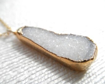 Bright white druzy necklace - druzy necklace - white druzy necklace -- gold necklace - druzy and gold - D R U Z Y 205