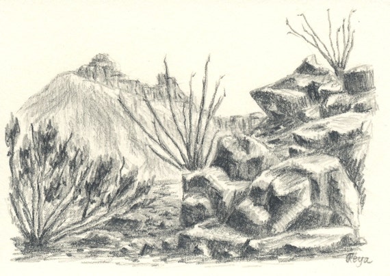 Items similar to Arizona Desert Vista Original ACEO Pencil 